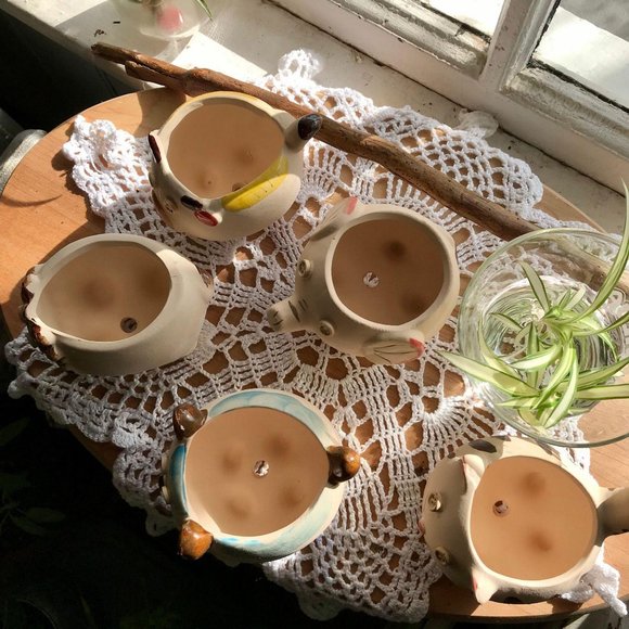 Clay Animal Planters with Button Eyes ~ Handmade - Picture 9 of 10